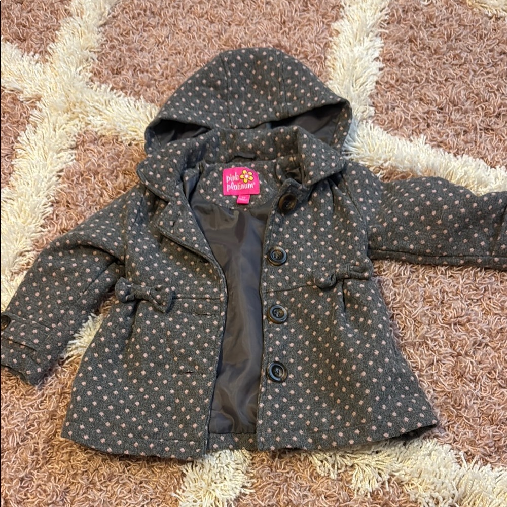 Pink Platinum Gray Polka Dot coat 2T